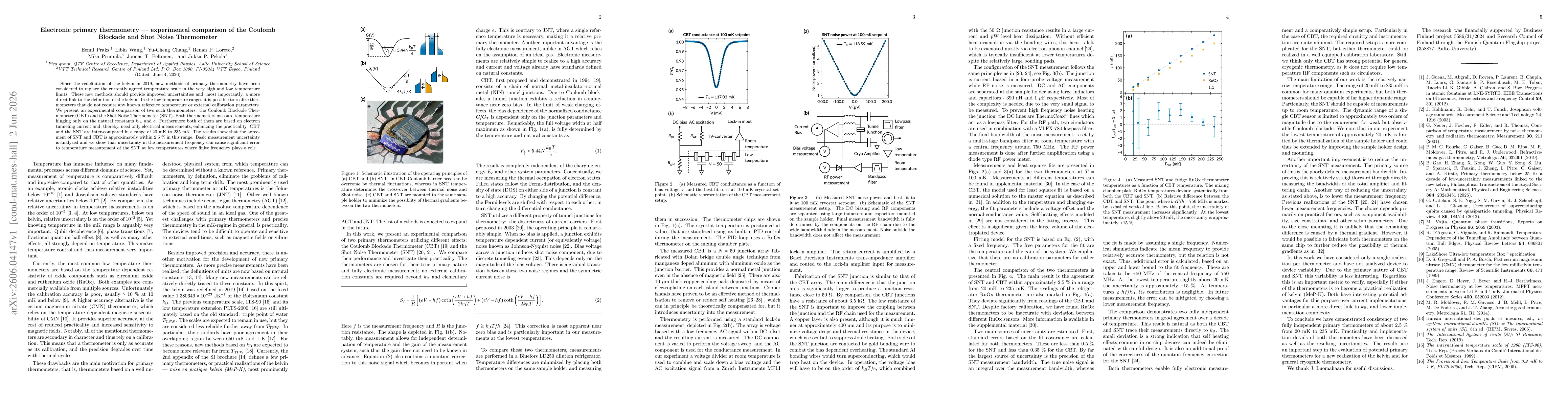 Thumbnail for Electronic primary thermometry -- experimental comparison of the Coulomb Blockade and Shot Noise Thermometer