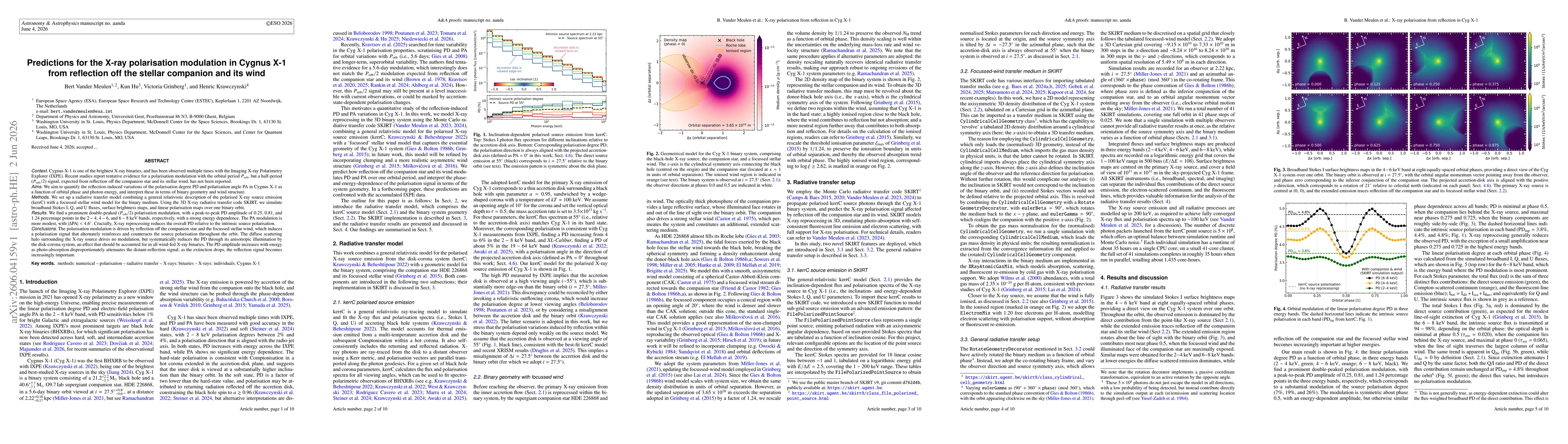Thumbnail for Predictions for the X-ray polarisation modulation in Cygnus X-1 from reflection off the stellar companion and its wind