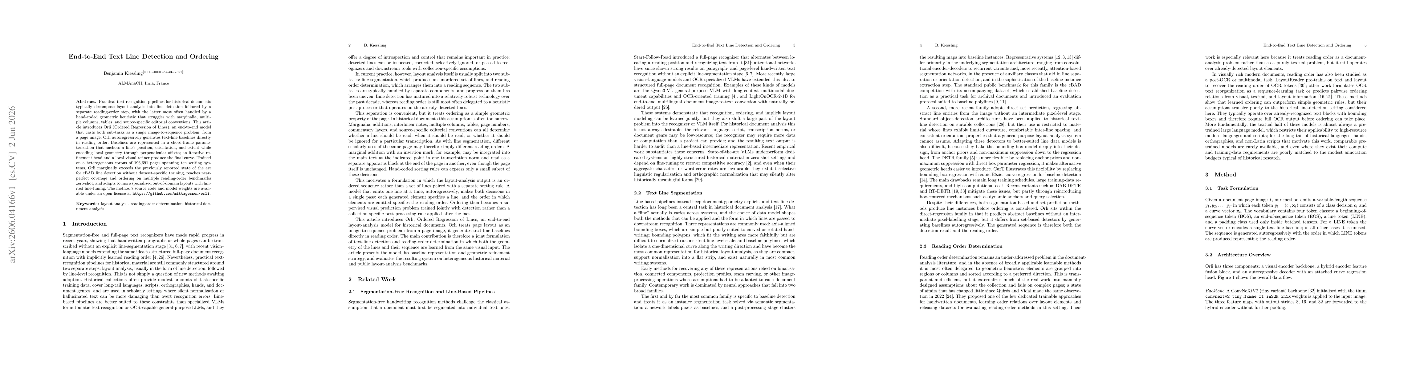 Thumbnail for End-to-End Text Line Detection and Ordering