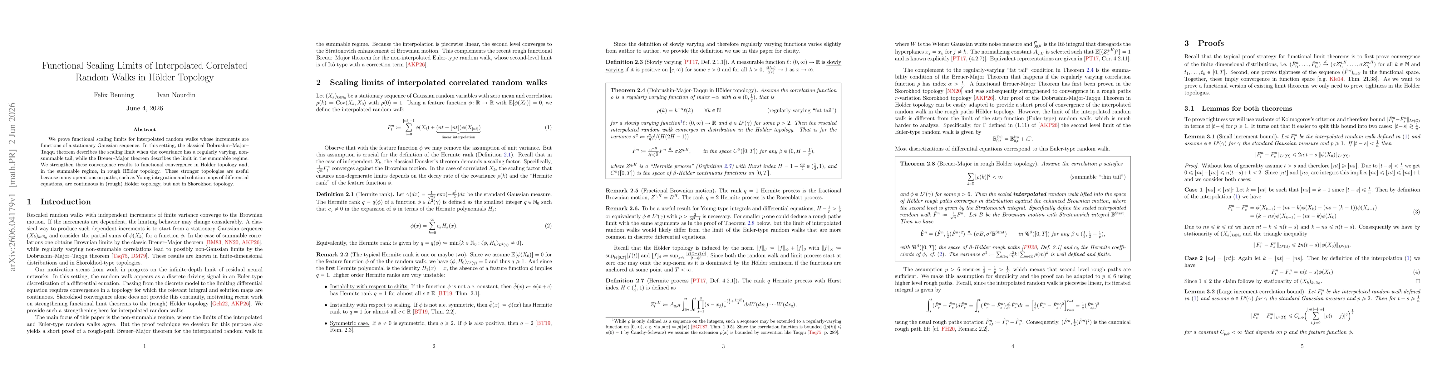 Thumbnail for Functional Scaling Limits of Interpolated Correlated Random Walks in Hölder Topology