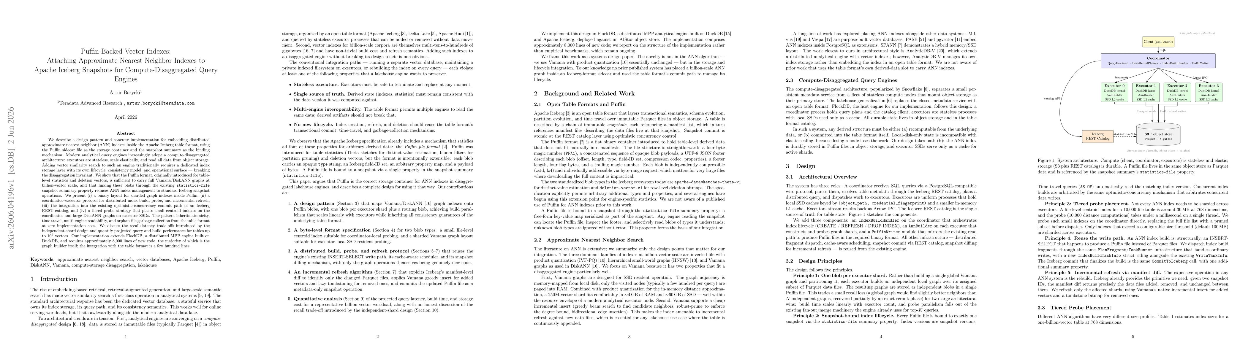 Thumbnail for Puffin-Backed Vector Indexes: Attaching Approximate Nearest Neighbor Indexes to Apache Iceberg Snapshots for Compute-Disaggregated Query Engines