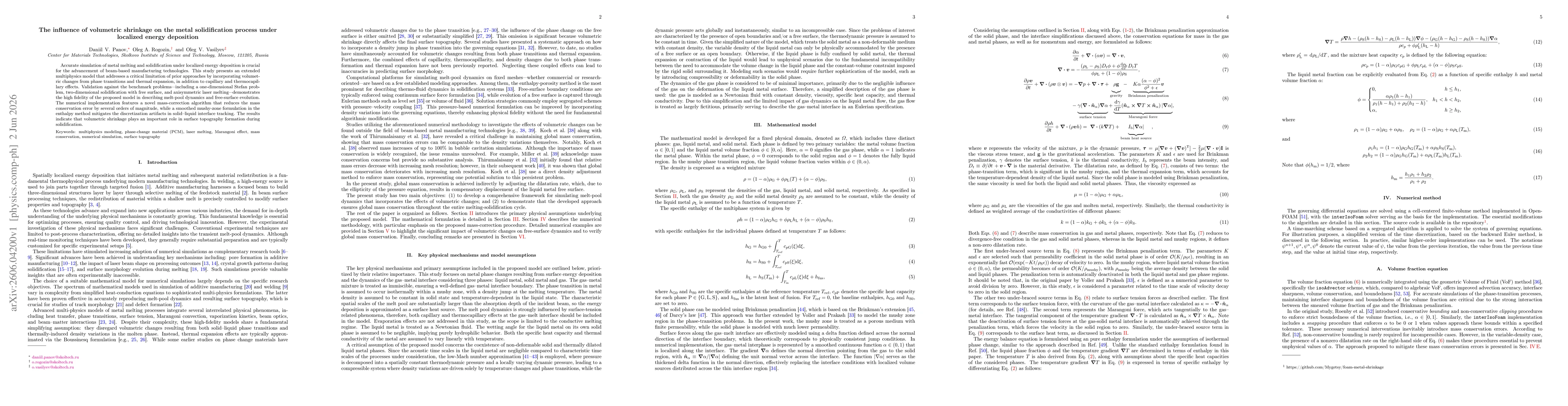 Thumbnail for The influence of volumetric shrinkage on the metal solidification process under localized energy deposition