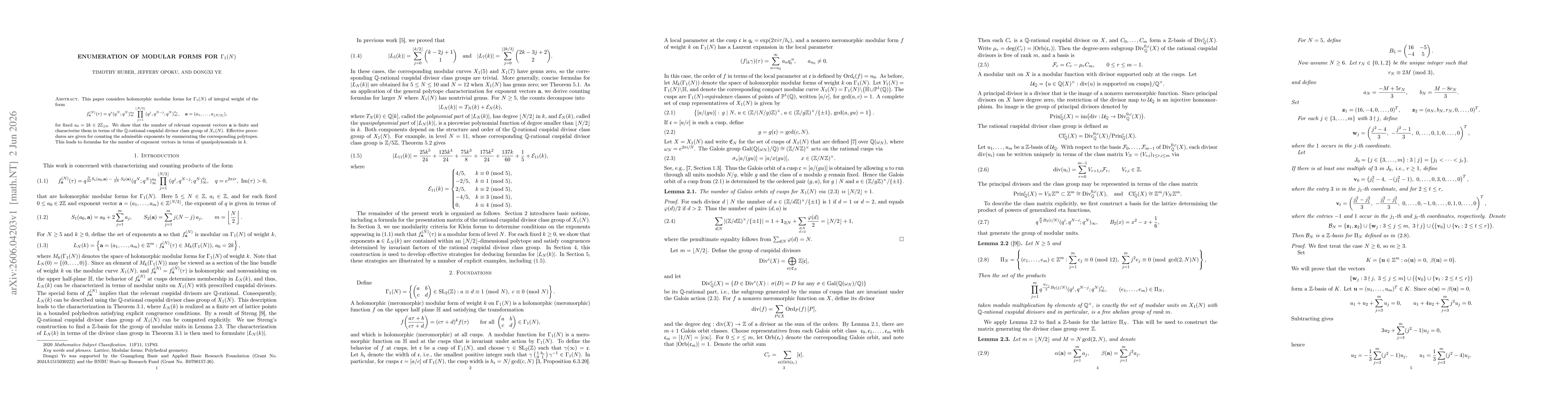 Thumbnail for Enumeration of modular forms for $Γ_1(N)$