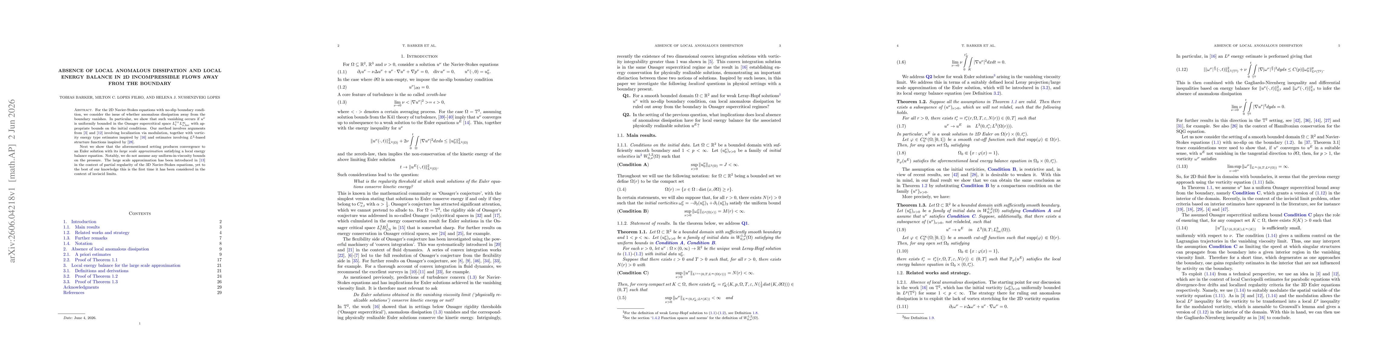 Thumbnail for Absence of local anomalous dissipation and local energy balance in 2D incompressible flows away from the boundary