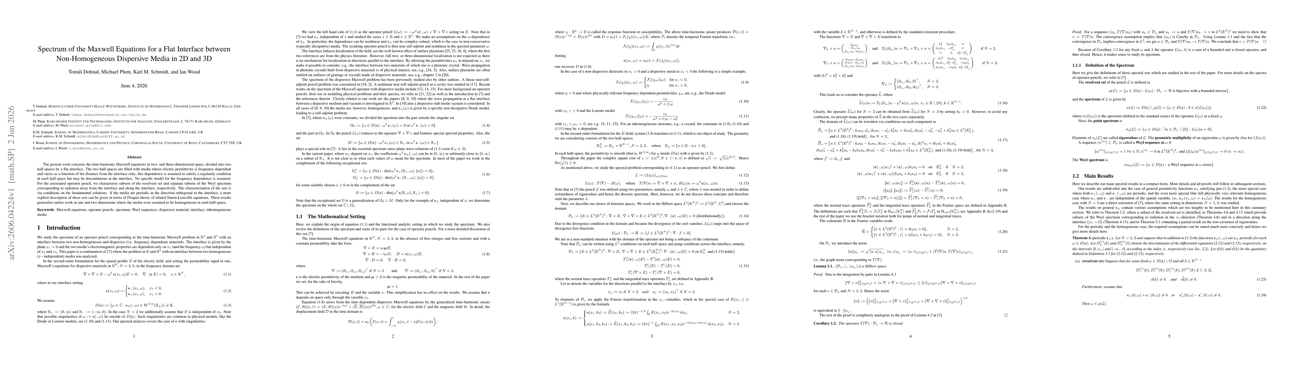 Thumbnail for Spectrum of the Maxwell Equations for a Flat Interface between Non-Homogeneous Dispersive Media in 2D and 3D