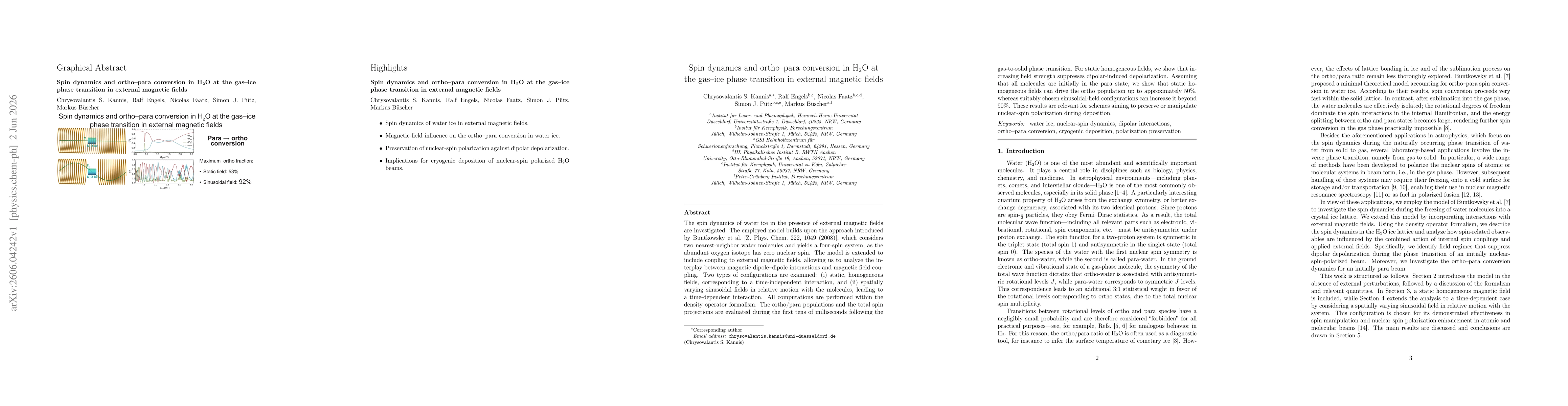 Thumbnail for Spin dynamics and ortho-para conversion in H$_{2}$O at the gas-ice phase transition in external magnetic fields