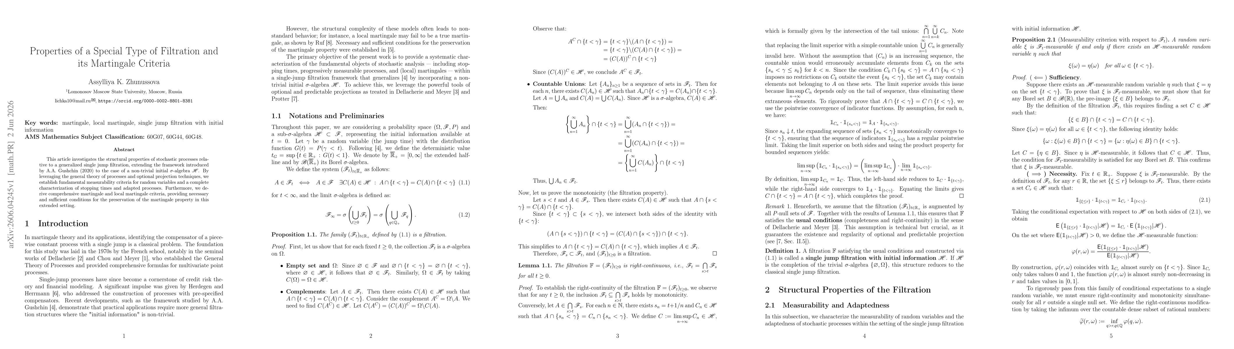 Thumbnail for Properties of a Special Type of Filtration and its Martingale Criteria