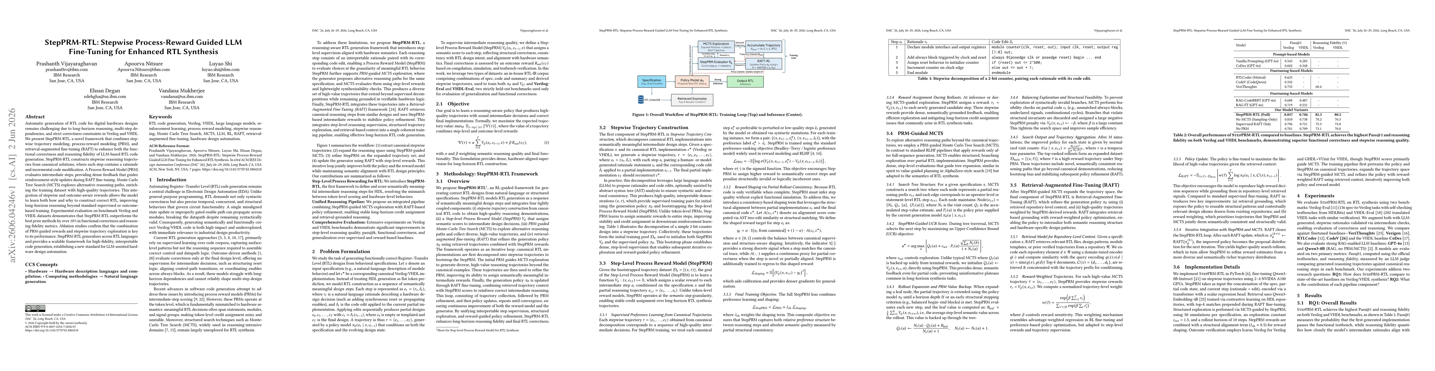 Thumbnail for StepPRM-RTL: Stepwise Process-Reward Guided LLM Fine-Tuning for Enhanced RTL Synthesis