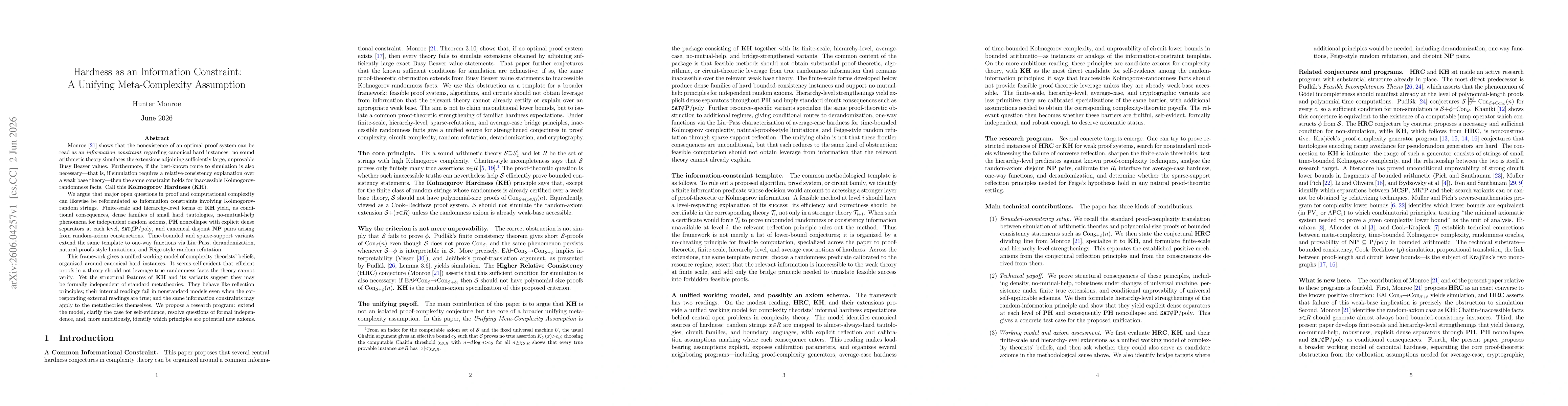 Thumbnail for Hardness as an Information Constraint: A Unifying Meta-Complexity Assumption