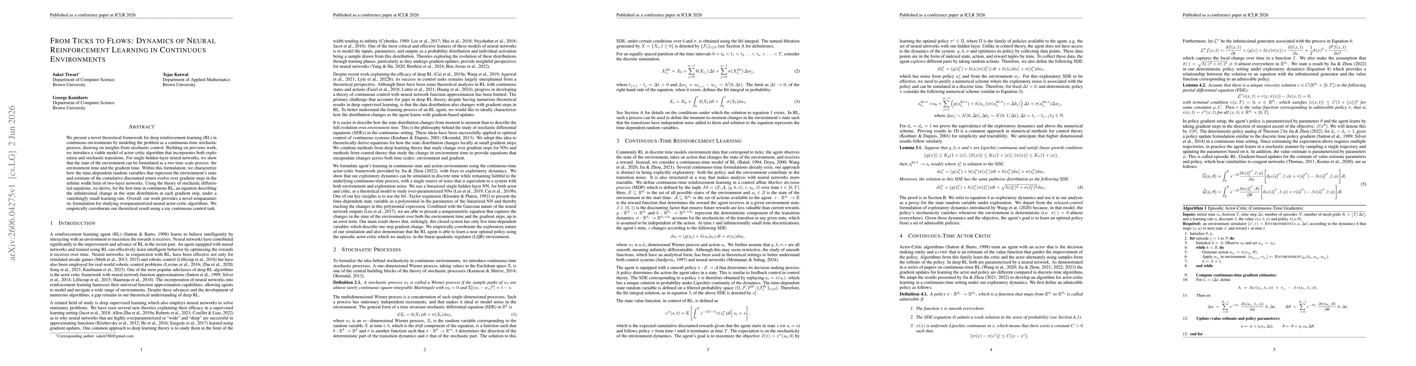 Thumbnail for From Ticks to Flows: Dynamics of Neural Reinforcement Learning in Continuous Environments