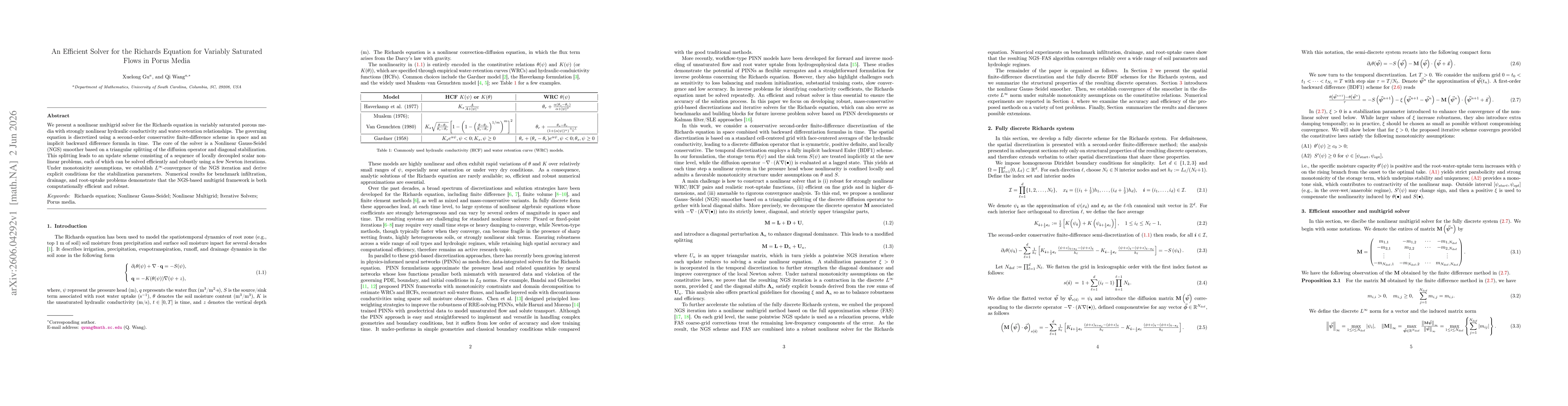 Thumbnail for An Efficient Solver for the Richards Equation for Variably Saturated Flows in Porous Media