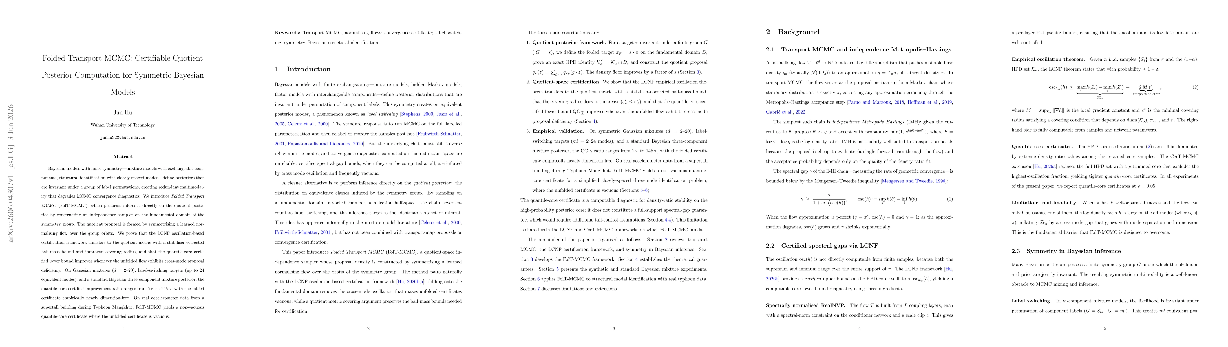 Thumbnail for Folded Transport MCMC: Certifiable Quotient Posterior Computation for Symmetric Bayesian Models