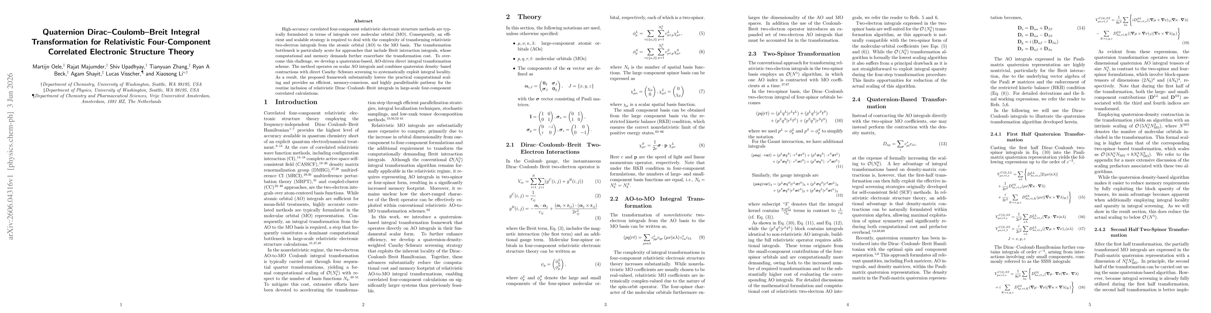 Thumbnail for Quaternion Dirac--Coulomb--Breit Integral Transformation for Relativistic Four-Component Correlated Electronic Structure Theory