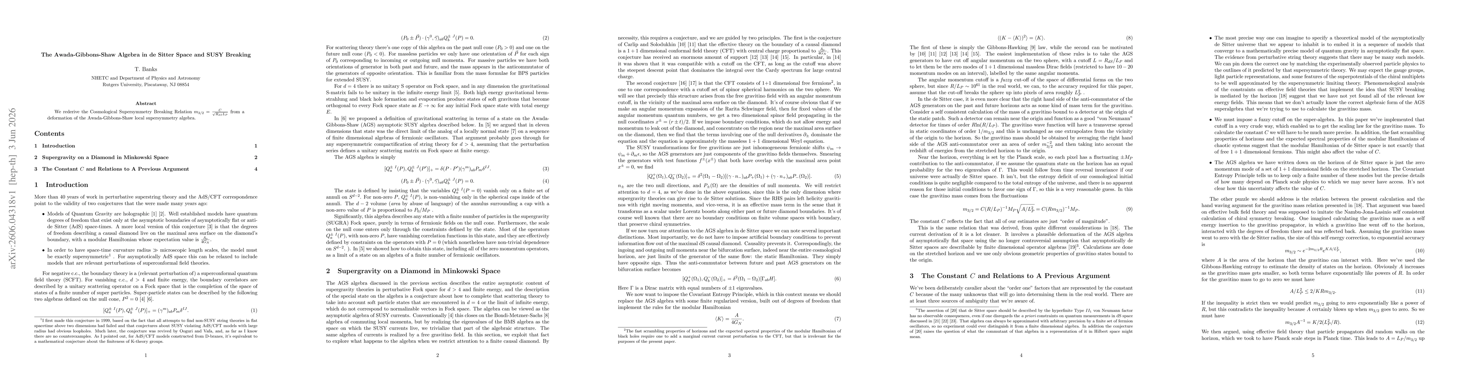 Thumbnail for The Awada-Gibbons-Shaw Algebra in de Sitter Space and SUSY Breaking