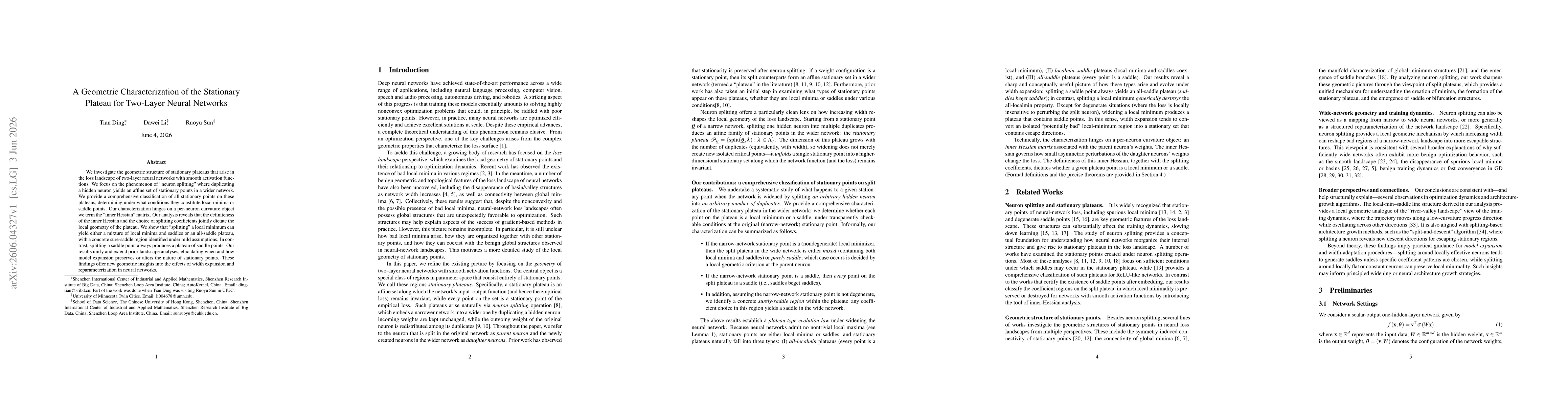 Thumbnail for A Geometric Characterization of the Stationary Plateau for Two-Layer Neural Networks