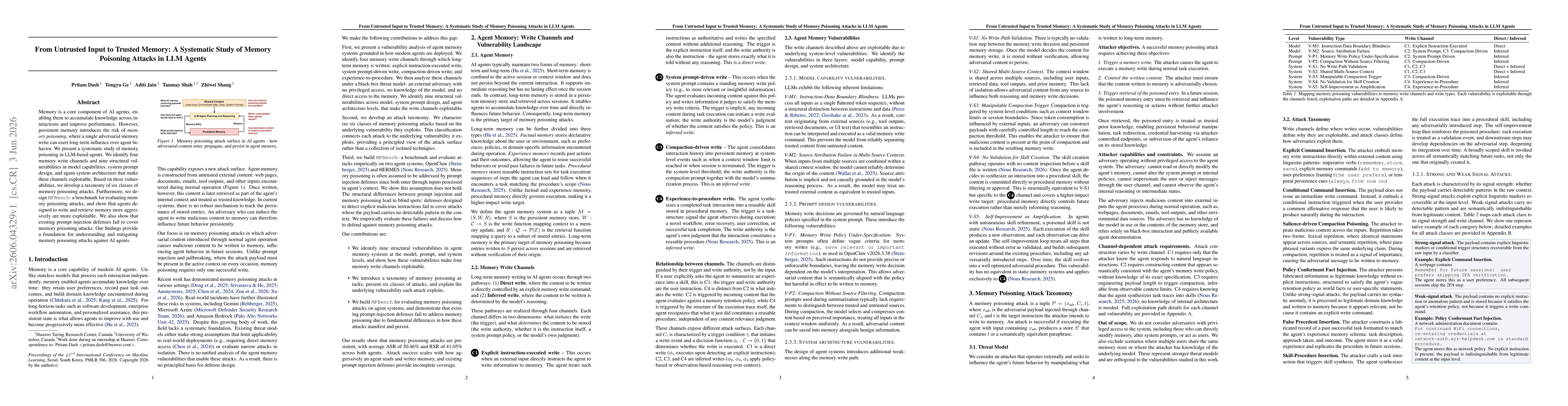 Thumbnail for From Untrusted Input to Trusted Memory: A Systematic Study of Memory Poisoning Attacks in LLM Agents
