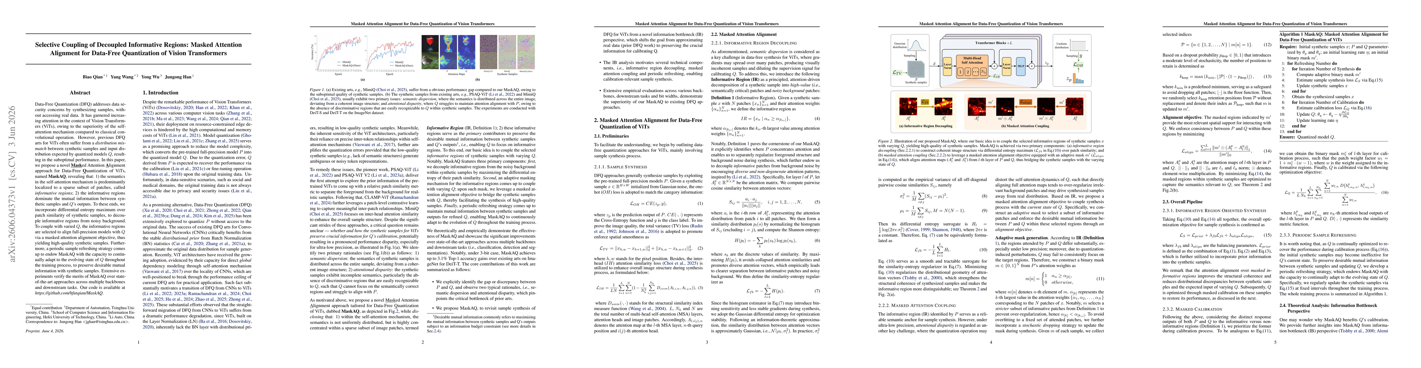 Thumbnail for Selective Coupling of Decoupled Informative Regions: Masked Attention Alignment for Data-Free Quantization of Vision Transformers