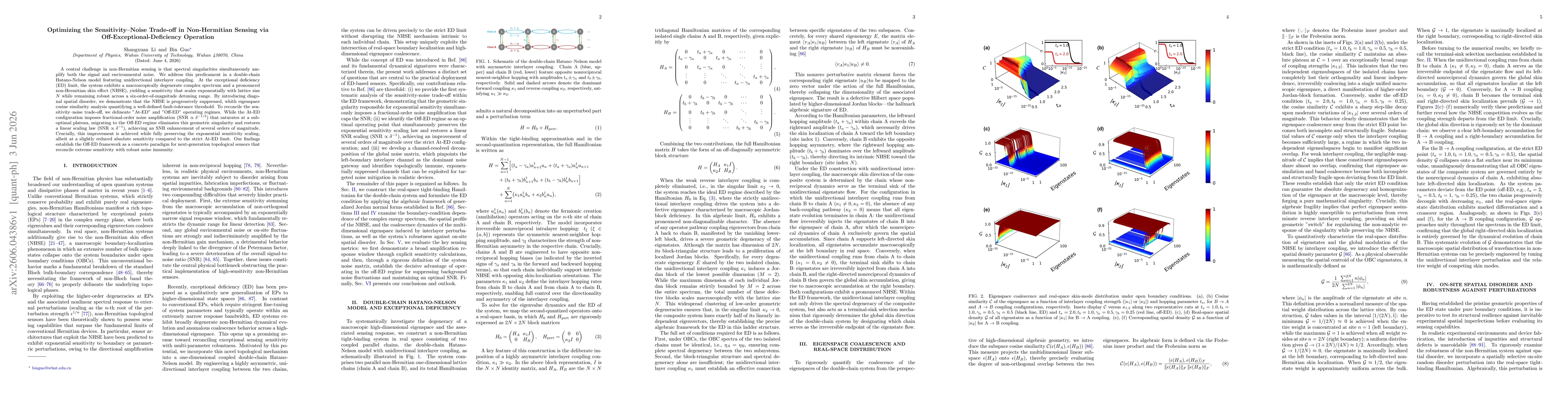 Thumbnail for Optimizing the Sensitivity-Noise Trade-off in Non-Hermitian Sensing via Off-Exceptional-Deficiency Operation