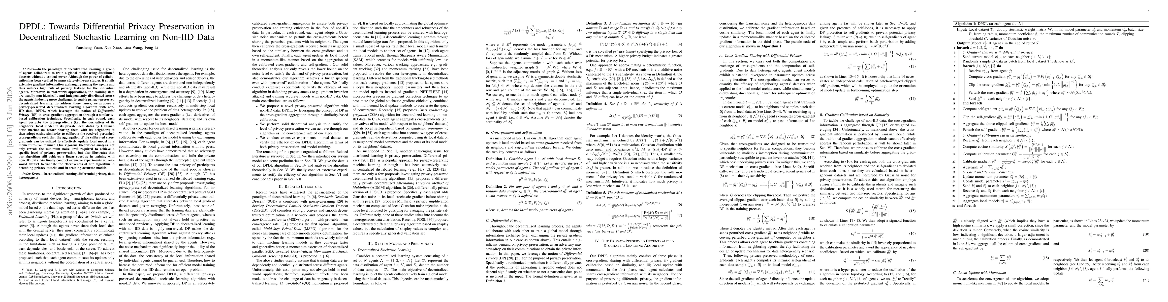 Thumbnail for DPDL: Towards Differential Privacy Preservation in Decentralized Stochastic Learning on Non-IID Data