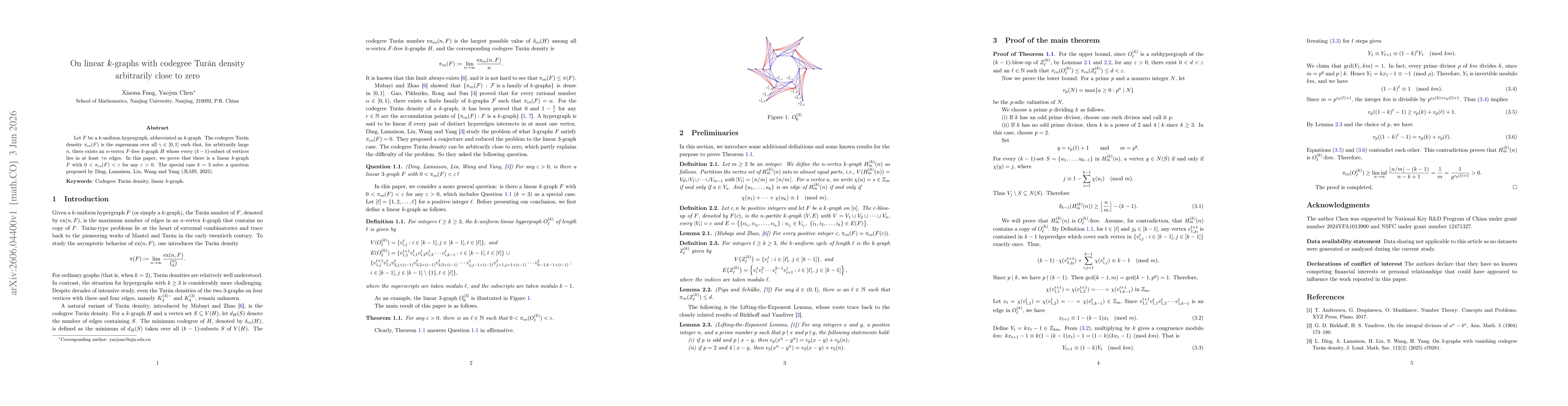 Thumbnail for On linear $k$-graphs with codegree Turán density arbitrarily close to zero