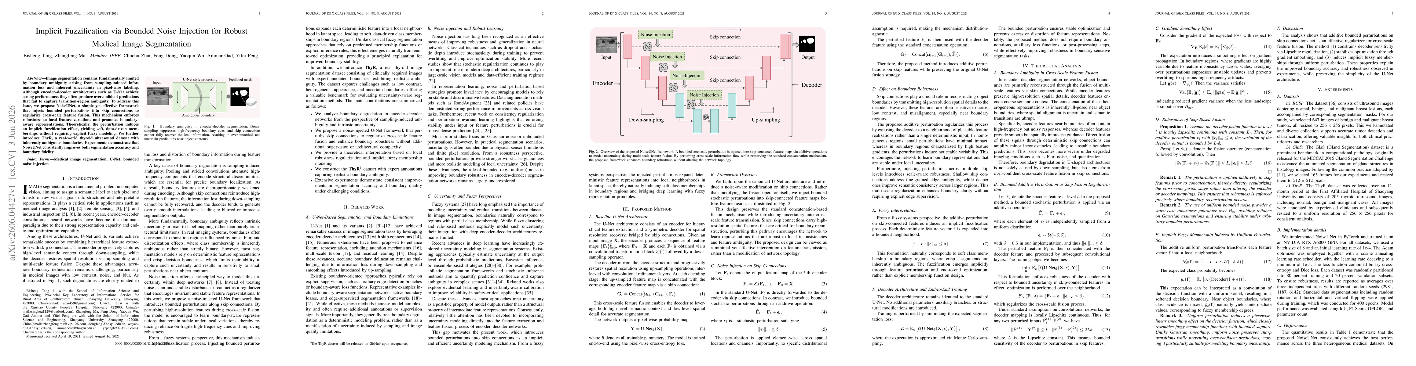 Thumbnail for Implicit Fuzzification via Bounded Noise Injection for Robust Medical Image Segmentation
