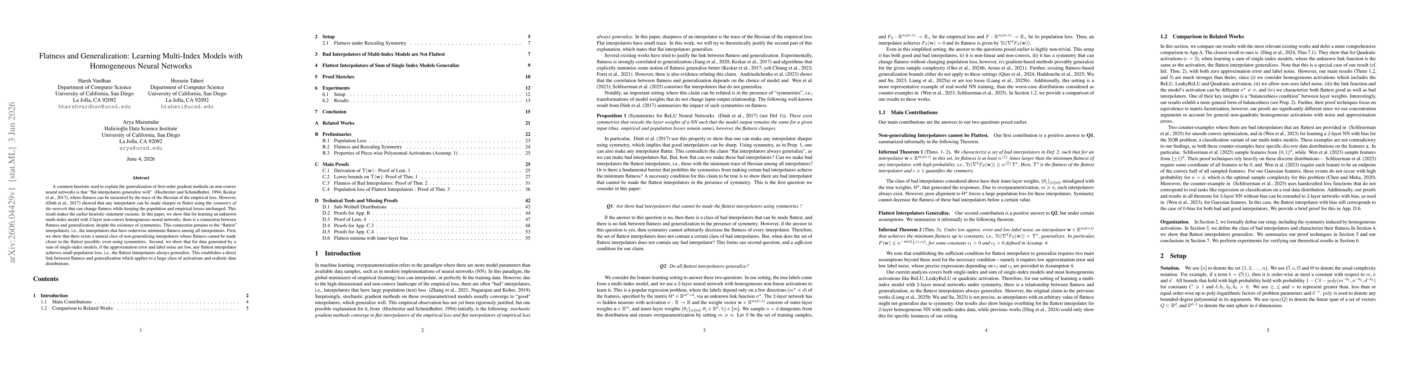 Thumbnail for Flatness and Generalization: Learning Multi-Index Models with Homogeneous Neural Networks