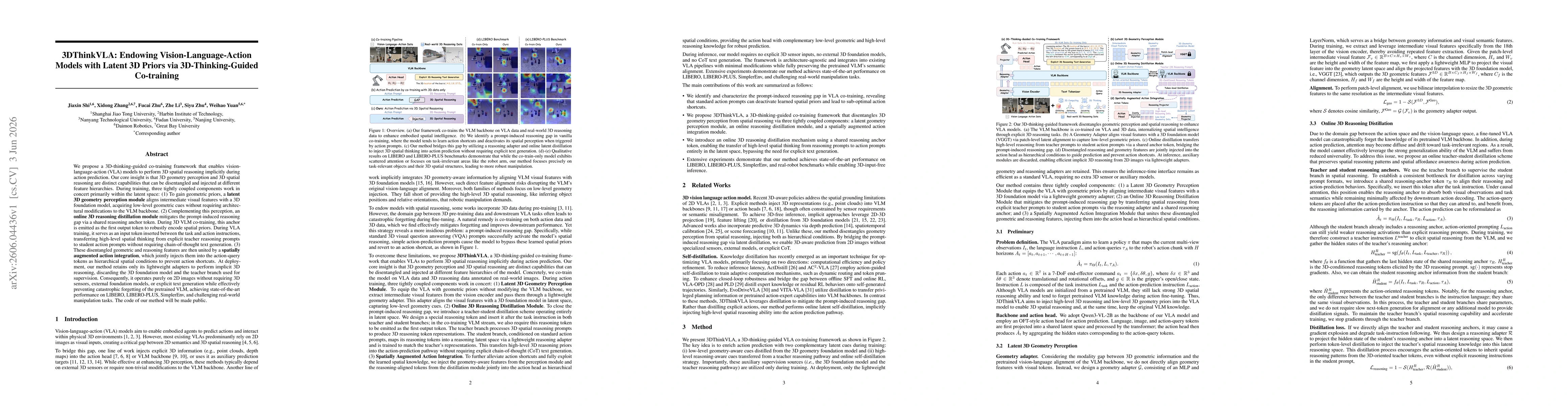 Thumbnail for 3DThinkVLA: Endowing Vision-Language-Action Models with Latent 3D Priors via 3D-Thinking-Guided Co-training