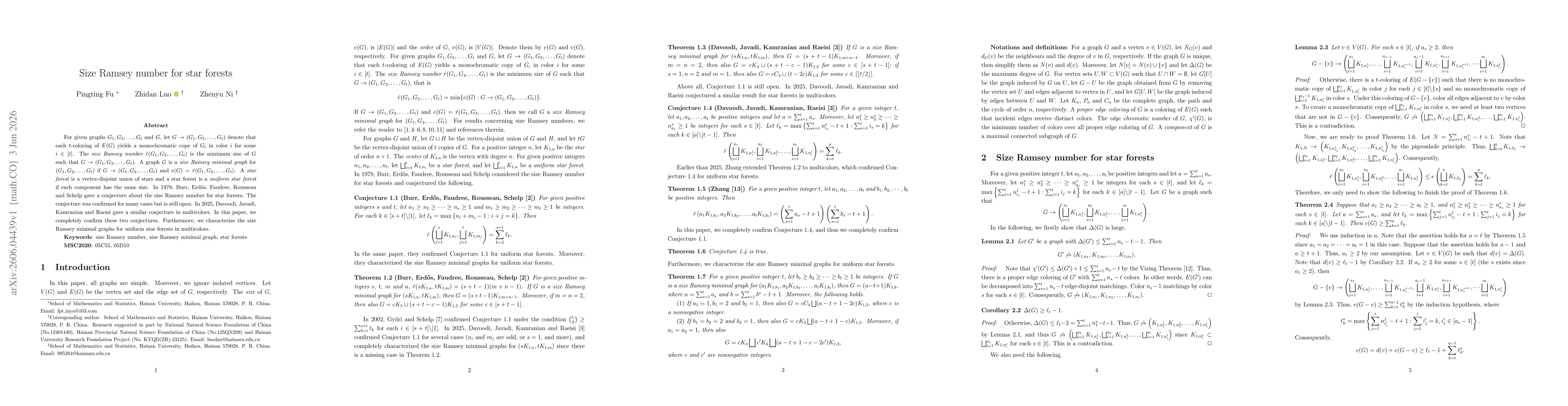 Thumbnail for Size Ramsey minimal graphs for star forests