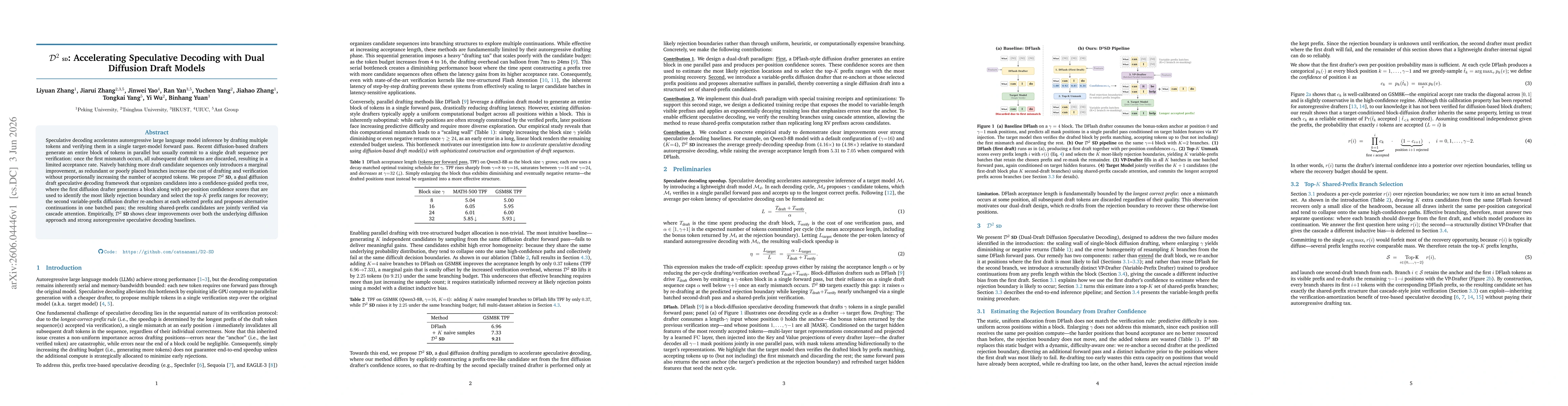 Thumbnail for D^2SD: Accelerating Speculative Decoding with Dual Diffusion Draft Models