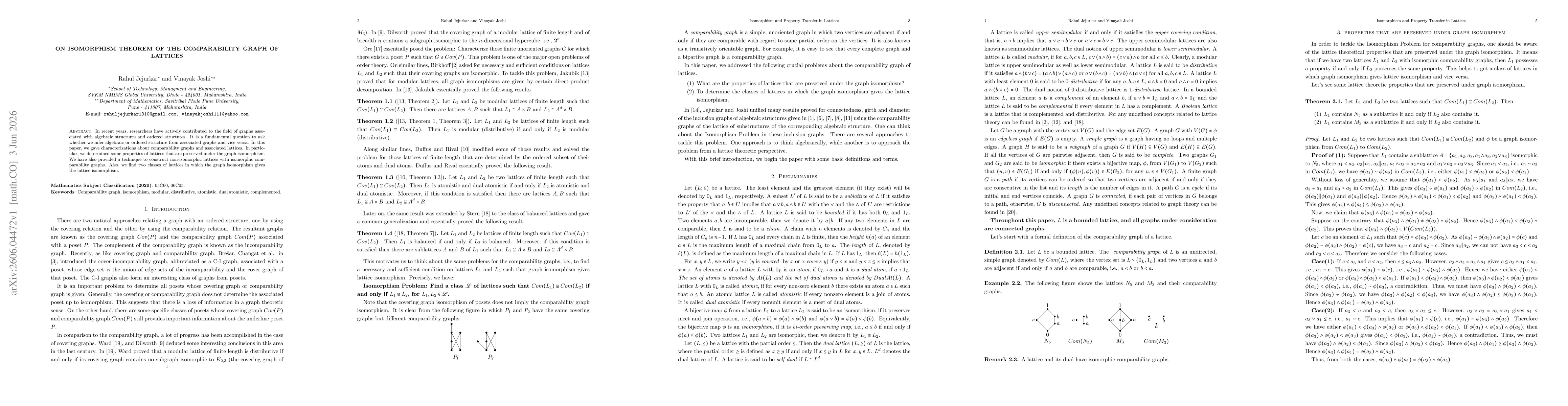 Thumbnail for On Isomorphism theorem of the Comparability Graph of Lattices