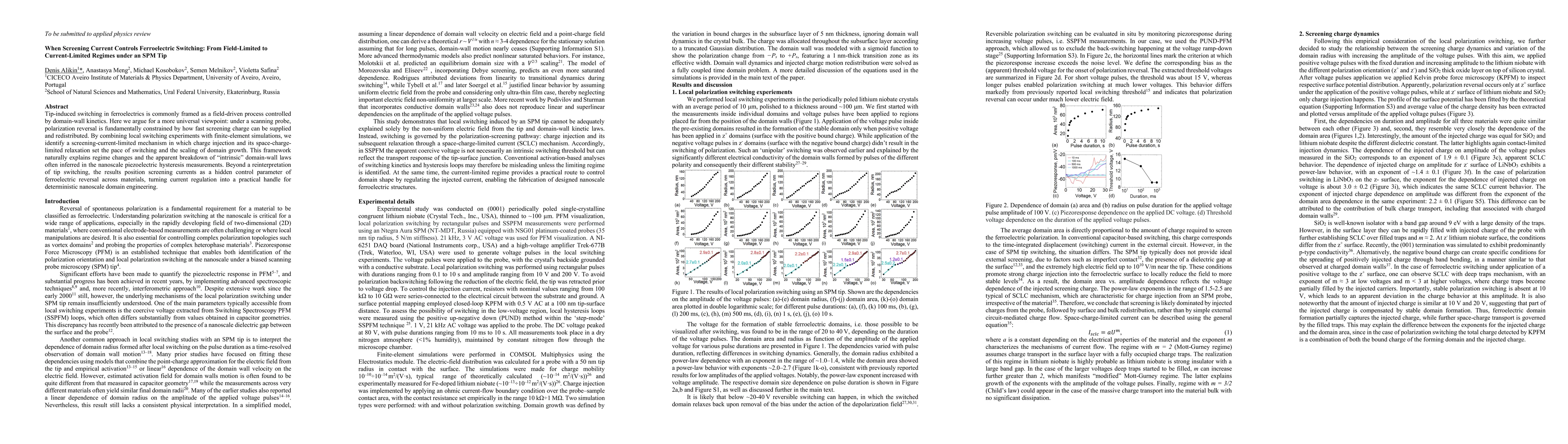 Thumbnail for When Screening Current Controls Ferroelectric Switching: From Field-Limited to Current-Limited Regimes under an SPM Tip