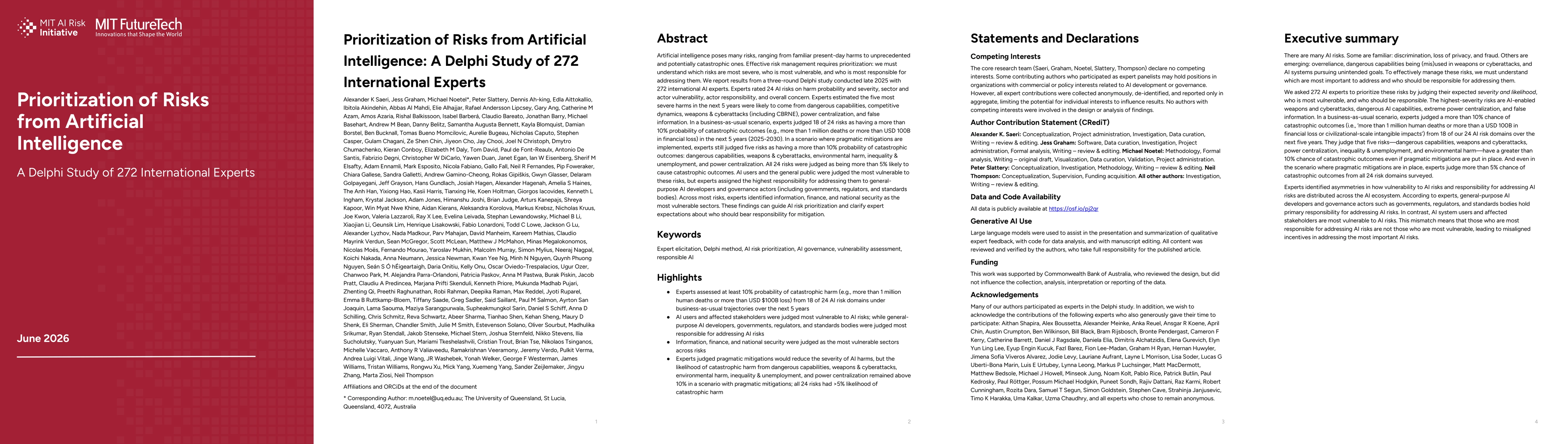 Thumbnail for Prioritization of Risks from Artificial Intelligence: A Delphi Study of 272 International Experts