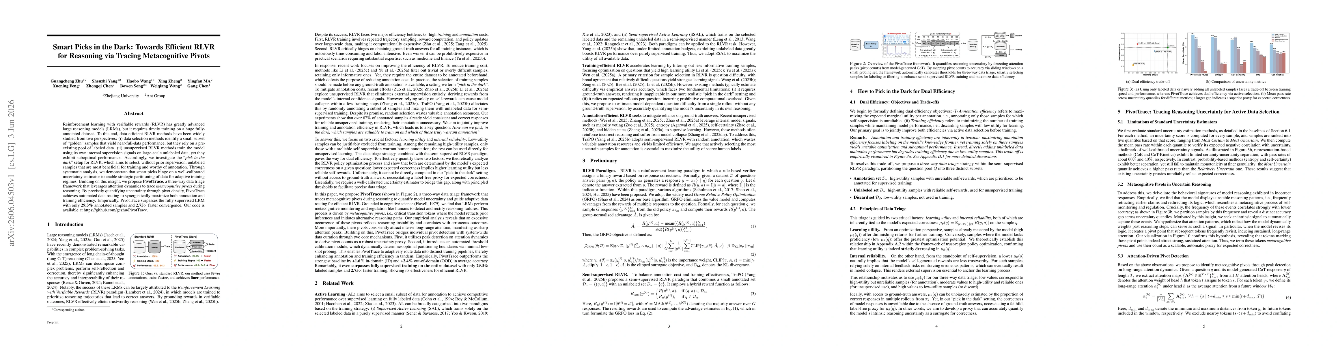 Thumbnail for Smart Picks in the Dark: Towards Efficient RLVR for Reasoning via Tracing Metacognitive Pivots