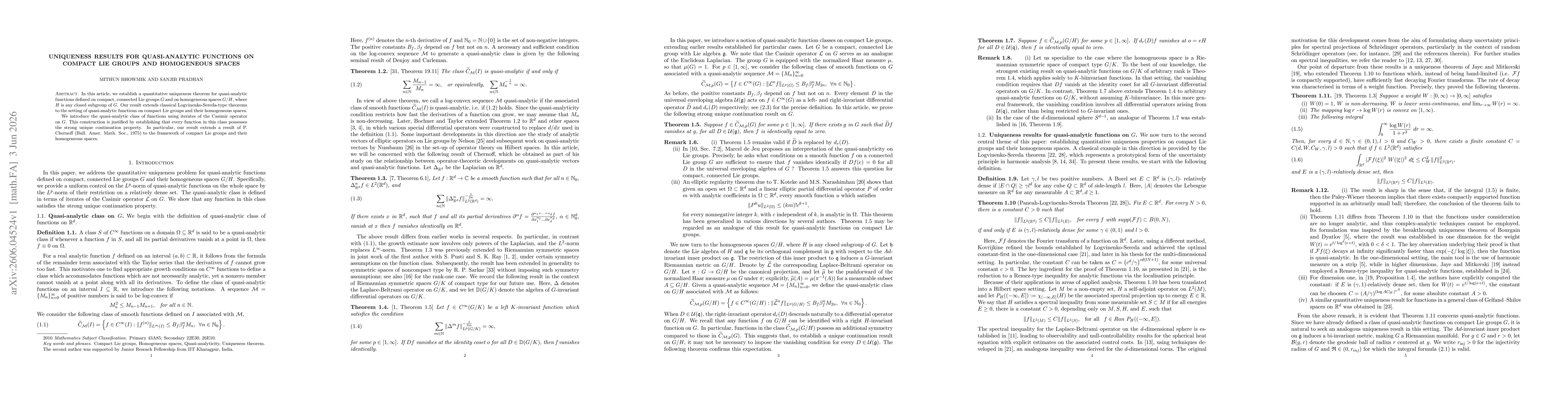 Thumbnail for Uniqueness results for quasi-analytic functions on compact Lie groups and homogeneous spaces