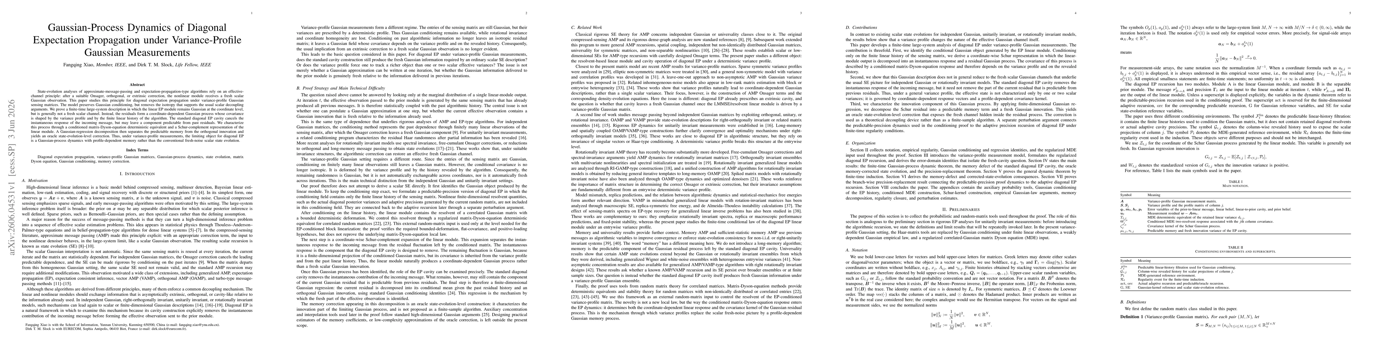 Thumbnail for Gaussian-Process Dynamics of Diagonal Expectation Propagation under Variance-Profile Gaussian Measurements