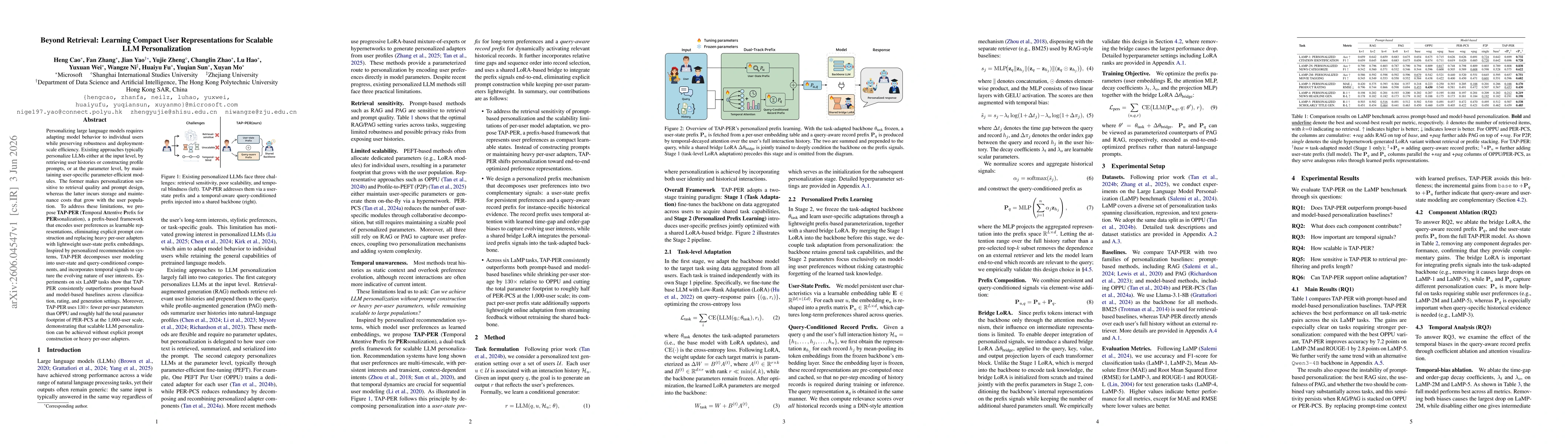 Thumbnail for Beyond Retrieval: Learning Compact User Representations for Scalable LLM Personalization