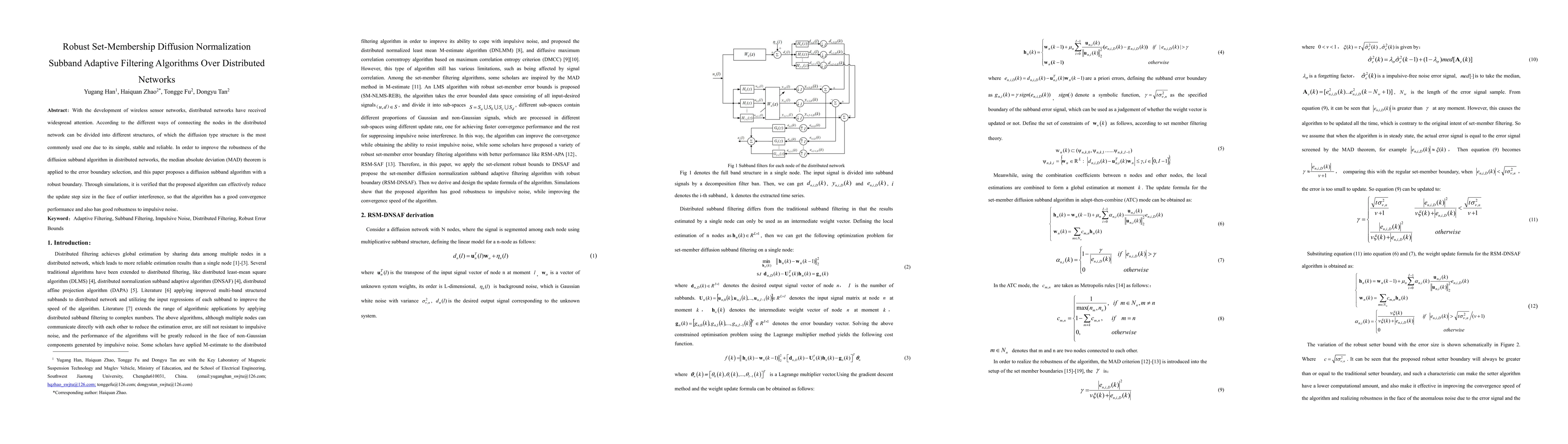 Thumbnail for Robust Set-Membership Diffusion Normalization Subband Adaptive Filtering Algorithms Over Distributed Networks