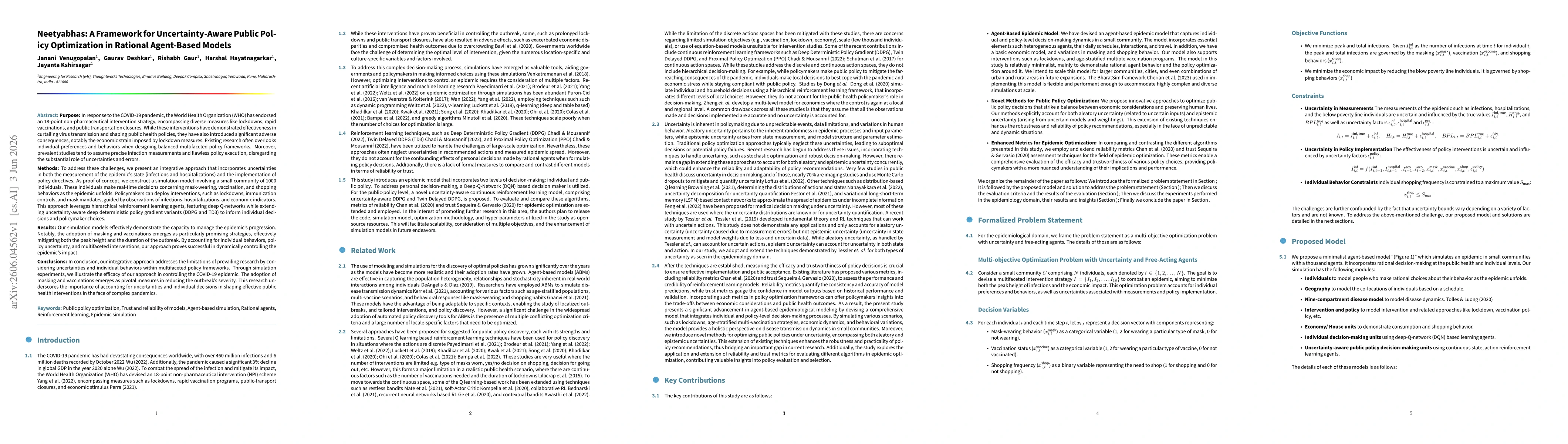 Thumbnail for Neetyabhas: A Framework for Uncertainty-Aware Public Policy Optimization in Rational Agent-Based Models