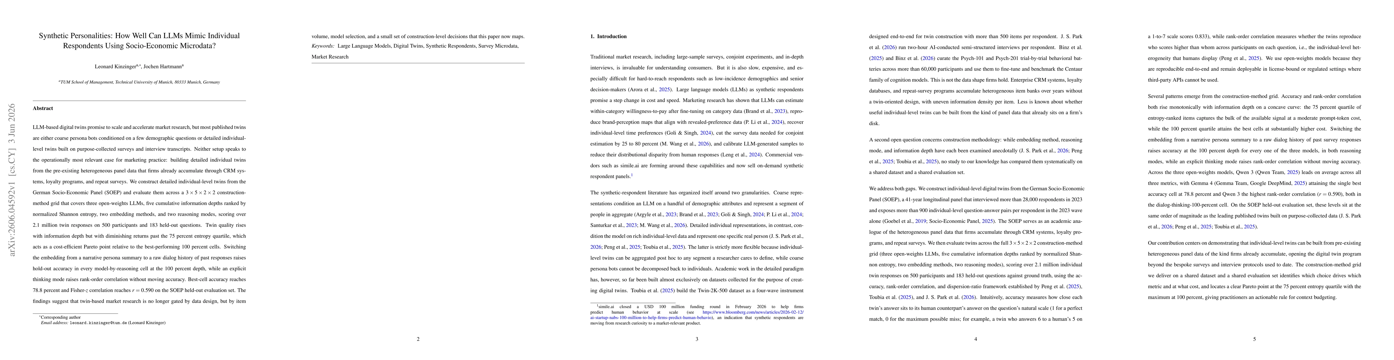 Thumbnail for Synthetic Personalities: How Well Can LLMs Mimic Individual Respondents Using Socio-Economic Microdata?