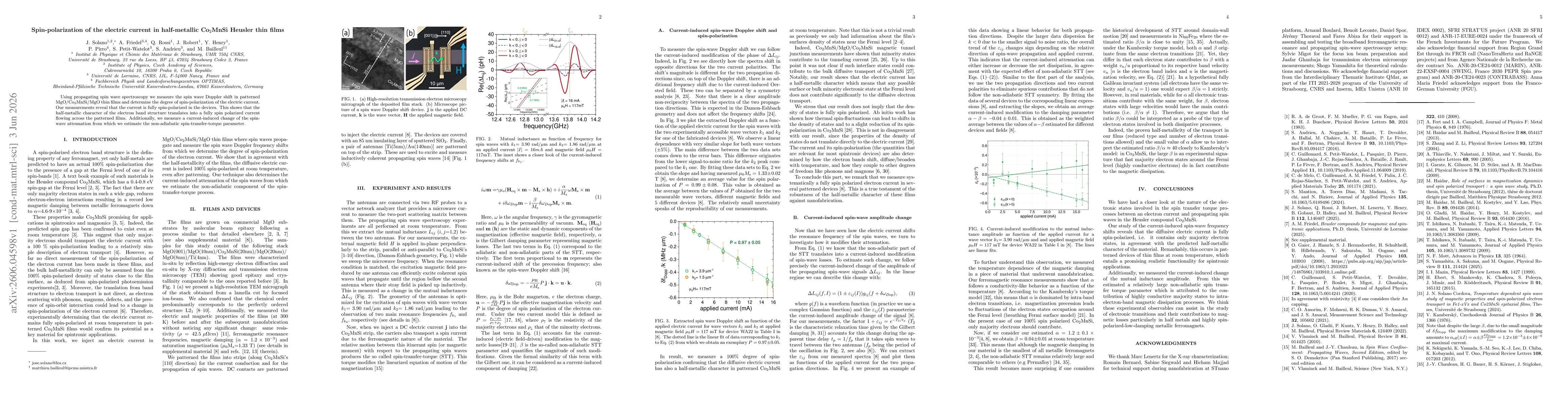 Thumbnail for Spin-polarization of the electric current in half-metallic Co$_2$MnSi Heusler thin films