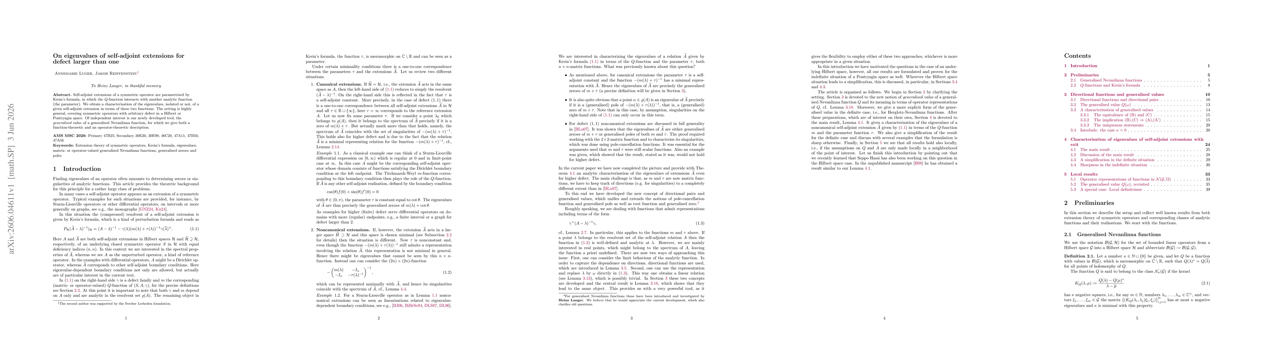 Thumbnail for On eigenvalues of self-adjoint extensions for defect larger than one
