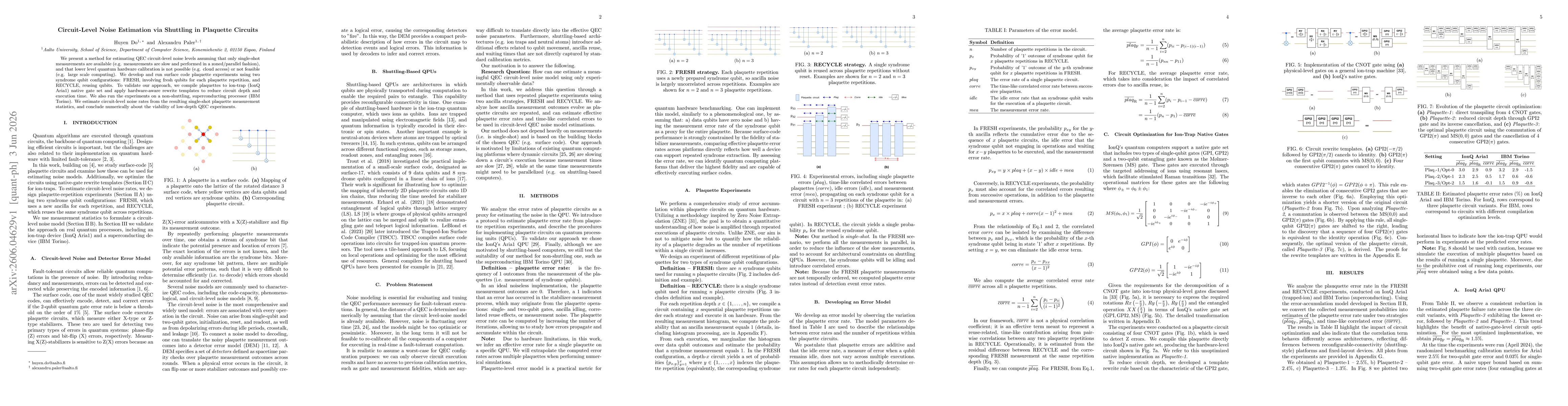 Thumbnail for Circuit-Level Noise Estimation via Shuttling in Plaquette Circuits