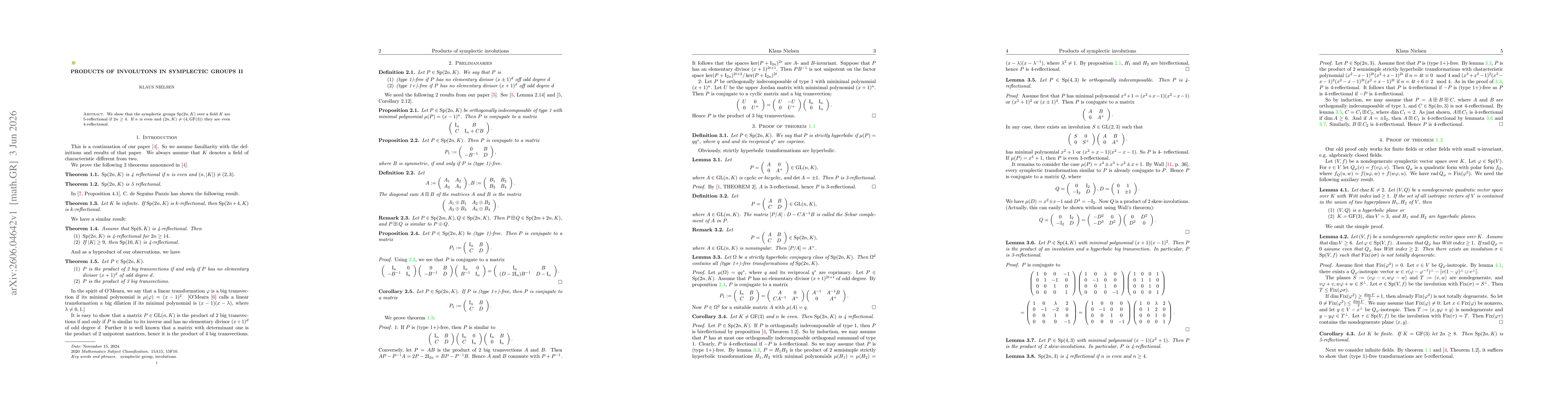 Thumbnail for Products of involutons in symplectic groups II