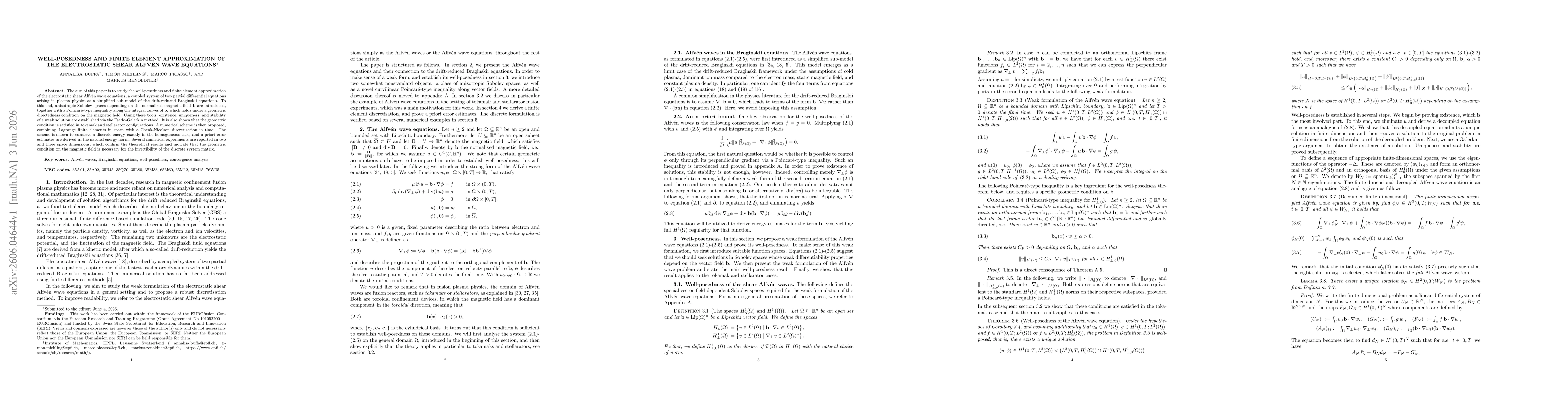 Thumbnail for Well-posedness and finite element approximation of the electrostatic shear Alfvén wave equations