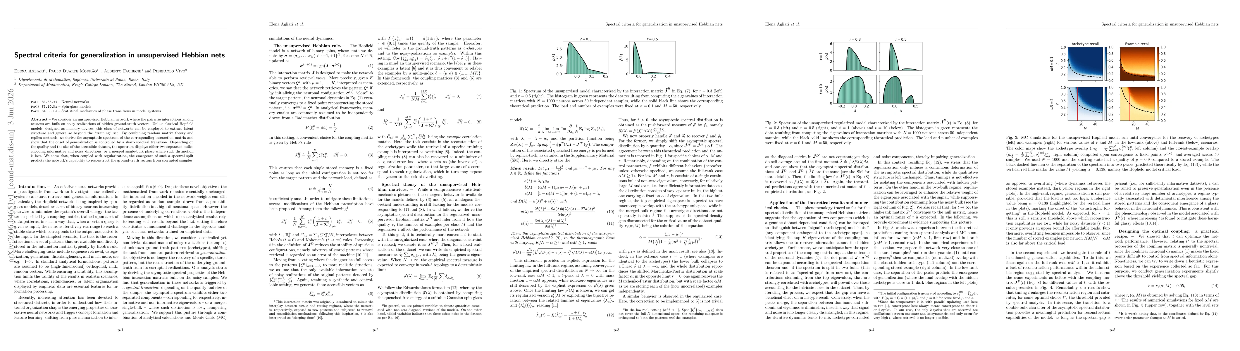 Thumbnail for Spectral criteria for generalization in unsupervised Hebbian nets