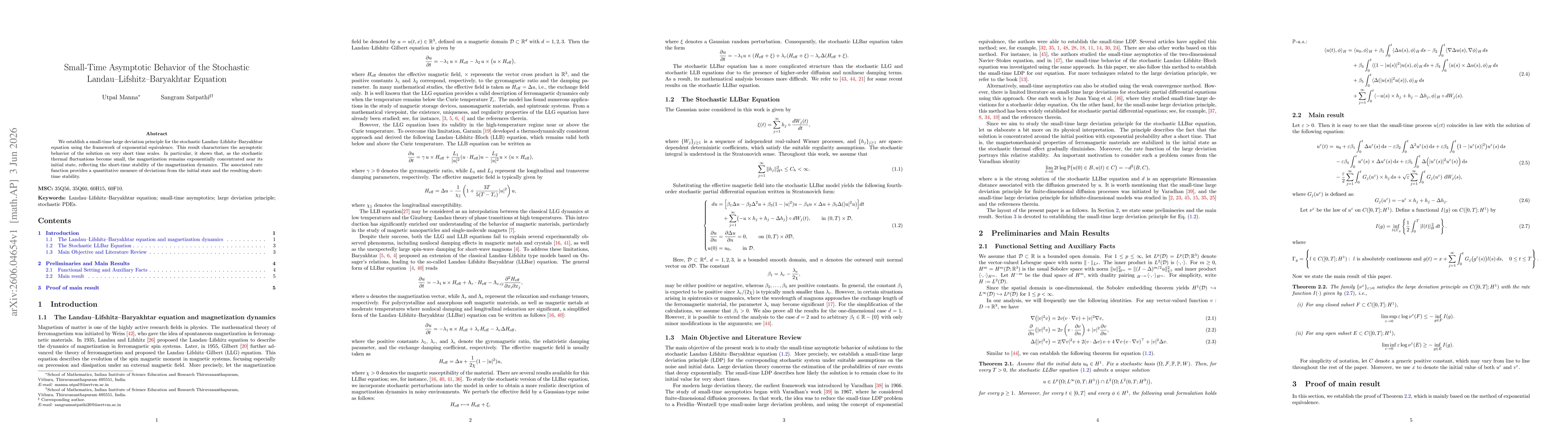 Thumbnail for Small-Time Asymptotic Behavior of the Stochastic Landau--Lifshitz--Baryakhtar Equation