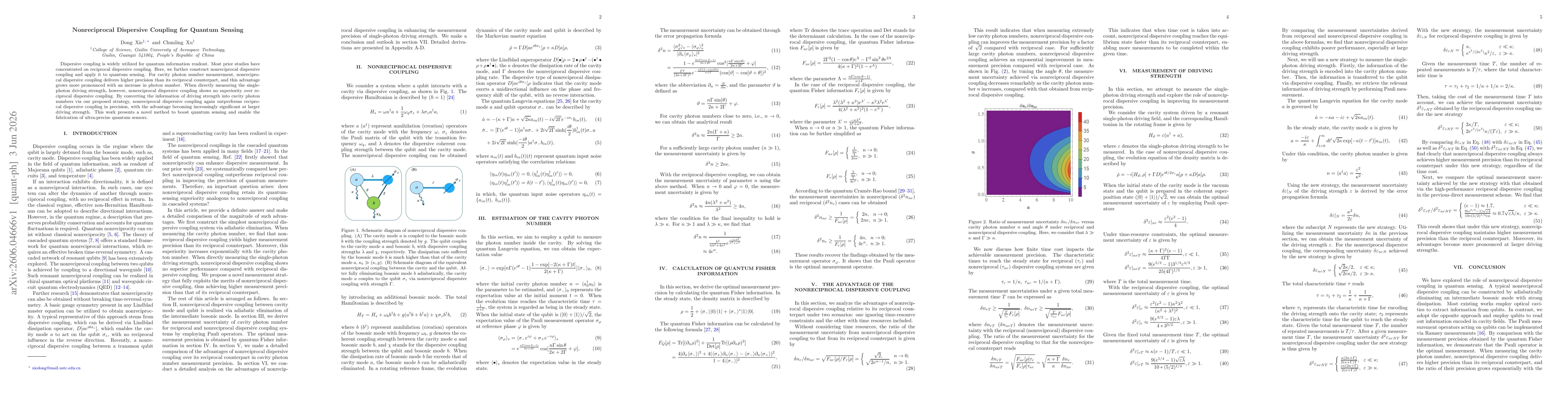 Thumbnail for Nonreciprocal Dispersive Coupling for Quantum Sensing