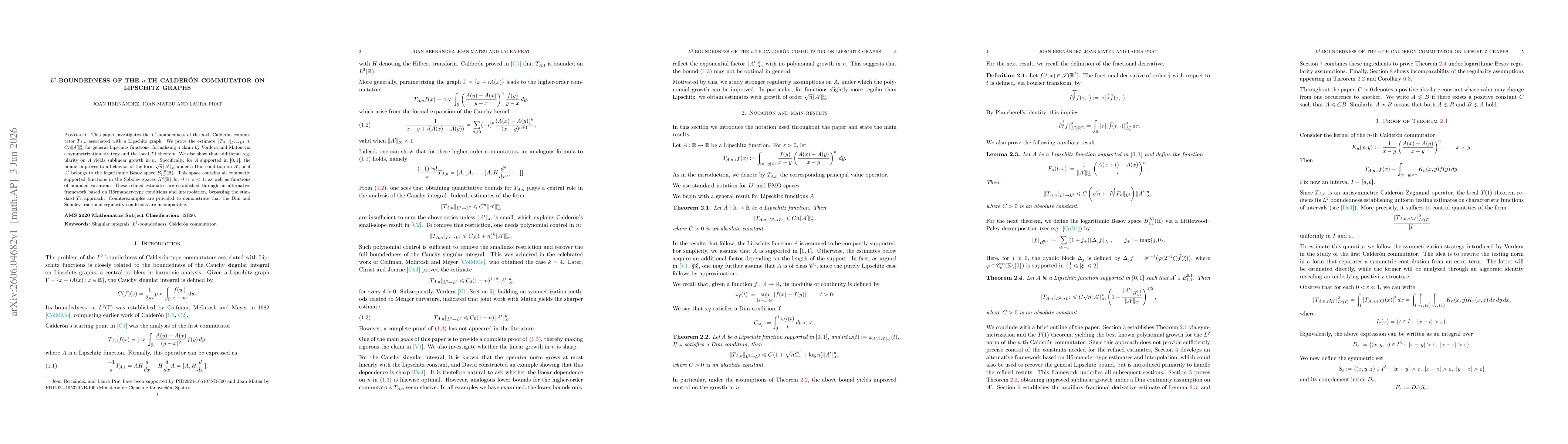 Thumbnail for $L^2$-boundedness of the $n$-th Calderón commutator on Lipschitz graphs