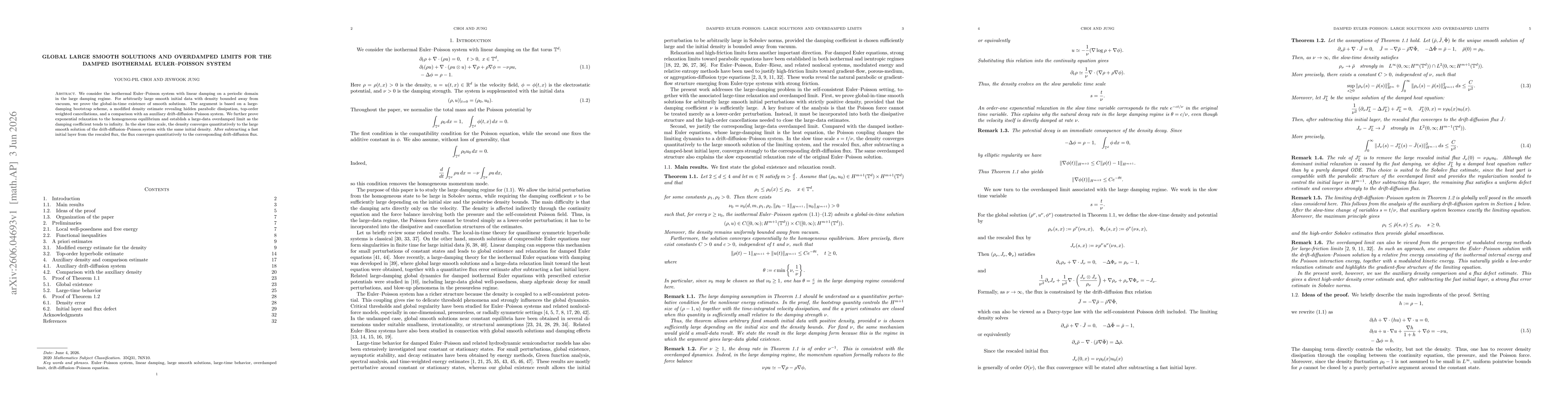 Thumbnail for Global large smooth solutions and overdamped limits for the damped isothermal Euler-Poisson system