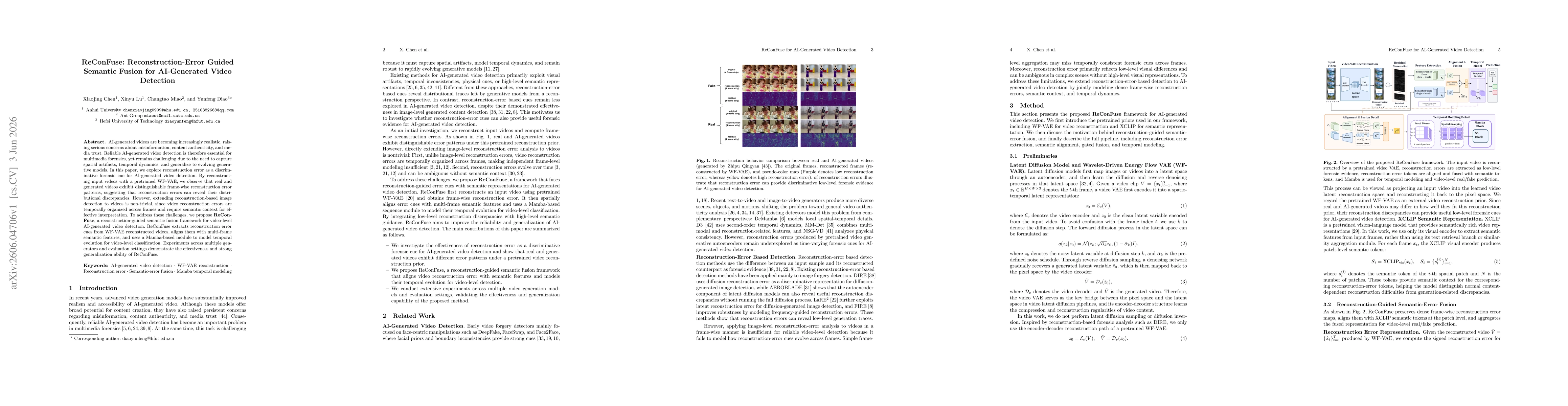 Thumbnail for ReConFuse: Reconstruction-Error Guided Semantic Fusion for AI-Generated Video Detection